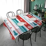 Syhi Qlty Gartentischdecke Eckig 140x140 cm Rote Weihnachten Abwaschbare Biertisch Abwaschbar Gartentisch Wetterfest für Geburtstag Party Garten Draußen Bunte Streifen W45