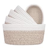 Verdenu Aufbewahrungskorb Geflochten Baumwollseil, 5er Set Körbe Aufbewahrung Baumwollseil, Aufbewahrungskorb Geflochten, Regalkörbe für Bad, Schlafzimmer, Kinderzimmer, Wohnzimmer (Zweifarbig)