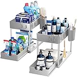 Puricon 2 Set Unter Waschbecken Regal, 2 Etagen Standregal Küche Arbeitsplatte Regal Organizer, Mehrfunktional Küchenregal Gewürzregal Unterschrankregal Spülschrankregal -Grau