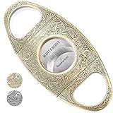 Scott & Webber® - Zigarrenschneider mit Doppelklinge aus Edelstahl - Zigarren Zubehör für großes Ringmaß - Inkl. Lederetui und edler Verpackung (Gold/Bronze)