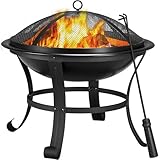 Yaheetech Ø 54cm Feuerschale mit Funkenschutz, Outdoor Feuerstelle Feuerkorb, Fire Pit, Feuerschalen für den Garten, Heizung, Terrasse, Lagerfeuer und Camping