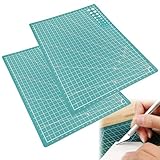 Schneidematte Set,Selbstheilende Bastelunterlage Mat,A4 Selbstheilend Schneidematte,Selbstheilende Schneideunterlage,Doppelseitig Rastern,Für Professionelle Schnitte,Handrückenbretter,30×22cm,Grün