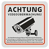 Zikenis 2 Stück Achtung Videoüberwachung Schild,mit DSGVO Hinweis,Schilder Aufkleber Videoüberwachung,Schilder Kameraüberwachung,15×15cm Starke Folie selbstklebend Warnschild