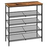 HOOBRO Schuhregal, 5-stöckiges Schuhablage, Schuhschrank, verstellbares Metallgitterregal, Geräumige Oberseite, für 16-20 Paar, Eingang, Korridor, Industrie, vintagebraun-schwarz EBF12XJ01