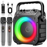 Karaoke Maschine Ankuka Karaoke Anlage mit 2 Mikrofonen für Erwachsene & Kinder Bluetooth Lautsprecher Tragbarer mit PA Anlage, unterstützt TV/TWS/FM/AUX/USB/TF/Rec für Party, Geburtstag(Schwarz)