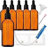 HandsUnity 100ml-6Stk Pipettenflasche kleine Glasflasche - Apothekerglas set aus Bernsteinglas mit schwarzer Pipettenkappe Inklusive 17 Stk Hilfszubehör Braunglasflaschen