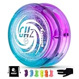 YOSTAR Yoyo D1 GHZ - Einfaches JoJo mit Glitzer für Kinder & Anfänger, Trick Jo Jo & Looping Yo Yo, Jo-jo Spielzeug für 2A Tricks, inkl. 6 Ersatzschnüren, Handschuh, Tasche (Grün Violet)