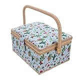Zerodeko Weihnachtlicher Nähkorb mit Griff Großer Stoff organizer für Nähzubehör Europäischer Stil Bestickte Nadelbox für Handarbeiten Tragbare Aufbewahrung für Näh Bastelbedarf