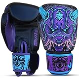 BUDDHA FIGHT WEAR – Fantasy Luzbel Boxhandschuhe – Muay Thai – Kickboxen – hochwertiges Kunstleder – geruchshemmender Innenstoff – verstärkte Nähte – Blaue Farben – Größe 14 Oz