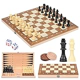 Schachspiel aus Holz, faltbares 3-in-1-Schachbrett, magnetisches schachspiel,tragbares Brettspiel, reiseschach,Anfänger-Partyspiel für Kinder und Erwachsene, 29 x 29 cm