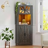 Gurexl LED Sideboard Eckschrank Buffetschrank, Landhausstil küchenschrank Mit Kabelloser Ladestation, Smart Mehrzweckschrank Dimmbares RGB 20 Farben