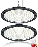 YIQIBRO LED Werkstatt Deckenleuchte 100W 2 Stück, 10000LM UFO Industrielampe Werkstattlampe Deckenleuchte IP65 Wasserdicht Hallenstrahler, 6500K Garagenlampe LED Strahler für Garage Warenhaus Fabriken