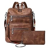 Shrrie Rucksack Damen,Cityrucksack Reiserucksack,PU Lederrucksack Handtasche Rucksack Damen Wasserdicht mit Geldbörse für Freizeit,Büro,Pendeln,Arbeit,Daypack-Zweifarbiges Braun