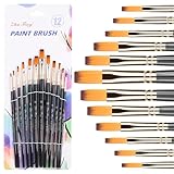 Acryl Pinsel Set 12 Stück für Acrylfarben, Nylon Künstlerpinsel Aquarellpinsel Borstenpinsel Set, Ölfarben Brush Set Malpinsel Synthetik Pinsel für Anfänger Künstler Erwachsene Kinder (Schwarz)