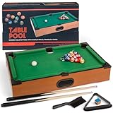 MIJOMA Tischbillard aus Holz – Mini Billardtisch 51x31 cm mit 2 Queues, 16 Kugeln, Triangel & Kreide – Kompaktes Tisch-Billardspiel für Kinder & Erwachsene