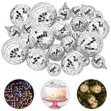 25 Stück Discokugel Deko Mini Discokugel Silber Spiegelkugel Set Kleine Discokugeln zum Aufhängen für Kuchendekoration Weihnachtsbaum Hochzeit Party Dekoration DJ Lichteffekt(3/4/5/6cm)