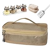 zwxqe Campingutensilientasche, tragbare Camping-Kochgeschirr-Tasche, große Netztasche, tragbare Campingutensilien-Tasche für Picknick, Grillen, Reisen, Abenteuer, Urlaub, Strand, Klettern, khaki