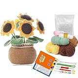 Lapoo Häkelset für Anfänger, Sonnenblumen-Anfänger-Häkel-Starter-Set für komplette Anfänger und Erwachsene, Schritt-für-Schritt-Video-Tutorials, Häkelblumenstrauß und alle wichtigen Werkzeuge