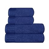 GLAMBURG Ultra Soft 4er-Pack Handtuch-Set, Baumwolle, enthält 2 übergroße Badetücher 70 x 140 cm, 2 Handtücher 50 x 90 cm, für den täglichen Gebrauch, kompakt und leicht — Marineblau