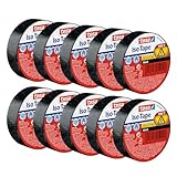 tesa Isolierband im 10er Pack - Selbstklebendes Isolierband, hitzebeständig - Zum Isolieren, Reparieren und Bündeln - 10 m - Schwarz