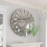 Artloge Wandspiegel Großer Spiegel Rund 80cm, Runder Spiegel Flur Wandspiegel Modern Dekorative Wohnzimmerspiegel HD Dekospiegel Hängespiegel mit Metall Haken für Wohnzimmer Schlafzimmer Flur 80×80 cm