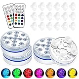 yotutun Unterwasser LED Licht, 16 RGB Farbwechsel Poolbeleuchtung Unterwasser Licht mit RF Fernbedienung Saugnäpfen IP68 Wasserdichte LED Pool Lichter Dekorative Lichter für Pool Teich (4 Stück)