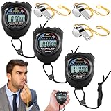 Digital Sport Stoppuhr Timer, 3 Stück Digitale wasserdichte Stoppuhr mit 3 Edelstahl Pfeife, Sport Stoppuhr Großem Display, Chronograph Wecker für Training Trainer Fitness Laufen (Schwarz)