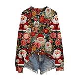 Weihnachtspullover für Damen, normale Passform, Bluse, Weihnachtspullover für Damen, Saison, Sweatshirt, Grafikdruck, langärmelig, Strickpullover, Tops, Strickwaren, Kleidung für Zuhause, Party