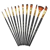 Skaaisont 12 Stück Set,Nylonpinselset Acrylfarben Kunstpinsel, Feiner Pinsel,Stifte mit Glatter Spitze, Korpus aus Holz,Geeignet für Acrylfarben,Aquarelle,Öle und Gouache, Schwarz