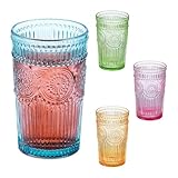 Relaxdays Trinkgläser 4er Set, Wassergläser, Vintage-Design, spülmaschinenfest, für Saft, Limo, Eistee, 360 ml, bunt