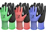 PROGANDA 3 Paare Gartenhandschuhe für Männer und Frauen, Grip Arbeitshandschuhe mit rutschfeste Crinkle Latex Beschichtung, Robuste Handschuhe für Garten Bau Auto Außenbereich