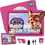 Kinder Tablet 10 Zoll Android 15 mit 30GB RAM + 64GB ROM(2TB), 5G WLAN 6, Widevine L1, Elterliche Kontrolle, 8-Core, 6000 mAh, Kids Tablet mit Kinder Hülle EVA + 360° Drehbarer Ständer, Rosenrot