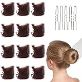 BOZILY 12 Stück Haarnetze Elastisches with 5 Schwarze Haarnadeln,Unsichtbare Haarnetze und 40 U-förmige Haarnadeln,Set für Frauen,Mädchen,Balletttänzer,Krankenschwester(Kaffee)