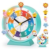 PIXESTT WeckerKinder, Kinderwecker für Schulanfänge, Kein Tickendes Geräusch, Mit Nachtlicht und Schlummerfunktion, Mit 5 Wecker-Dekoration, Geeignet für Das Lernen, Schlaf-Weck-Aufwachen B