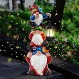 Gartenzwerg für Draußen,Lustig Garten Zwerge,GNOME Gartenstatue und Skulpturen Figur Ornament Dekoration,Harz Zwerg Gartenfigur DREI Gestapelt,Gartendeko Geschenk für Rasen Hof Terrasse Veranda