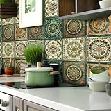 20 Stück Marokkanische Fliesenaufkleber 15x15 cm Vintage Selbstklebende Fliesen Aufkleber für Bad und Küche, Abziehen und Aufkleben DIY-Spritzschutz für die Küche,Aufklebender Vinyl-Wanddekor