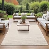 the carpet Maldives – Strapazierfähiger Outdoor-Teppich mit Boho- und Vintage-Design, wetterfest und pflegeleicht, für Balkon, Terrasse & Garten, Beige, 80 x 150 cm