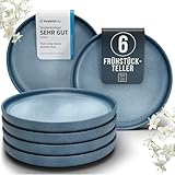 Steingut Frühstücksteller 6 Pers. Hochwertiges Urban Style TEST SEHR GUT Dessertteller Set- Kuchenteller spülmaschinen- und kratzfest- Kleine Teller, Salatteller Pure Living in matt Blau