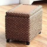Rattan-Aufbewahrungsbank mit Massivholzbeinen, stilvolle Ottomane, Aufbewahrungskiste für Wohnzimmer, Schlafzimmer und Eingangsbereich, platzsparender Möbel-Organizer (80 x 30 x 40 cm, Kaffeefarbe)