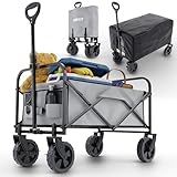 ONBEST Bollerwagen faltbar - Plus Regenschutz - Faltbollerwagen - Bollerwagen Für viele Anwendungen - Outdoor - klappbarer Transportwagen klappbar (Grau)