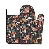 Ofenhandschuhe und Topflappen, Motiv: Pilze, Schnecken, Schmetterlinge, professionelle hitzebeständige Baumwolle, Ofenhandschuhe, Küchenhandschuhe, 2-teiliges Set