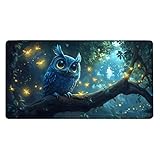 Eule Mousepad 500x250X0.3MM XXL Mauspad Baum Schreibtisch unterlage mit Vernähte Kanten - Rutschfeste Gummibasis - Wasserdicht Mouse Pad für Desk Deko Aesthetic, Weihnachten Geschenke für Frauen -6342