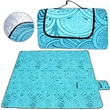 SaiXuan Picknickdecke 200 x 200 cm Outdoor Stranddecke wasserdichte sanddichte tolle Picknick-Matte Fleece wärmeisoliert wasserdicht mit Tragegriff (Pfauenblau)
