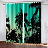 Gardinen Wohnzimmer Modern, 152x229cm Schwarz Grün Tropische Palme Vorhang für Wohnzimmer/Schlafzimmer
