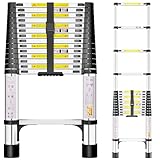 SIMPDIY 4,4m Teleskopleiter, Edelstahl Hochfest Verstärkt Leiter Ausziehbar, Tragbare Ausziehbare Leiter Mit Rutschfesten Füßen, Für Dach, Dachboden, Wohnmobil, Tragkraft 150 kg