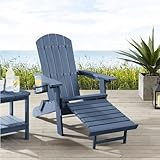 Ogarden Adirondack Loungesessel Arizona, Mit Fußschemel, Getränkehalter, HIPS Kunststoff, Holz-Optik - für Balkon, Terrasse, Rasen, Kamin (Rot) (Blau)