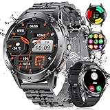 LIGE Smartwatch Herren 1.43''AMOLED Touchscreen/530 mAh Akku Sportuhr Herren mit Taschenlampe/110+ Sportmodi,IP68 Wasserdicht Fitnessuhr mit 24/7 Herzfrequenz,Schlafmonitor für Android iOS,2 Bänders