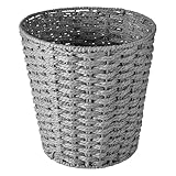 Zuvo Runder Papierkorb aus Geflochtenem Weidenkorb | Stilvoller & Leichter Mülleimer Büro, Bad & Zuhause | Handgefertigt, Atmungsaktiv & Stabil | Grau, 25 cm