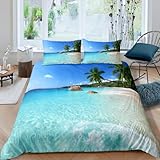 Homewish Bettbezug, 140 x 200 cm, Ocean, Sommerstrand, Bettwäsche im Hawaii-Stil, Bettbezug mit tropischen Palmen, Dekoration zum Thema Meer, weich