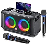 JYX Karaoke Maschine mit 2 kabellosen Mikrofonen, tragbarer Bluetooth Lautsprecher für Erwachsene und Kinder, Karaoke PA-System unterstützt TF-Karte/USB, AUX-in, TWS für Partys